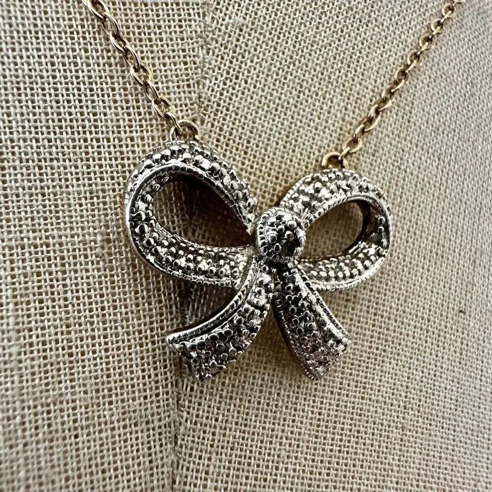 PAJ Silver and gold Tone Textured Bow Pendant Necklace - Picture 4 of 8